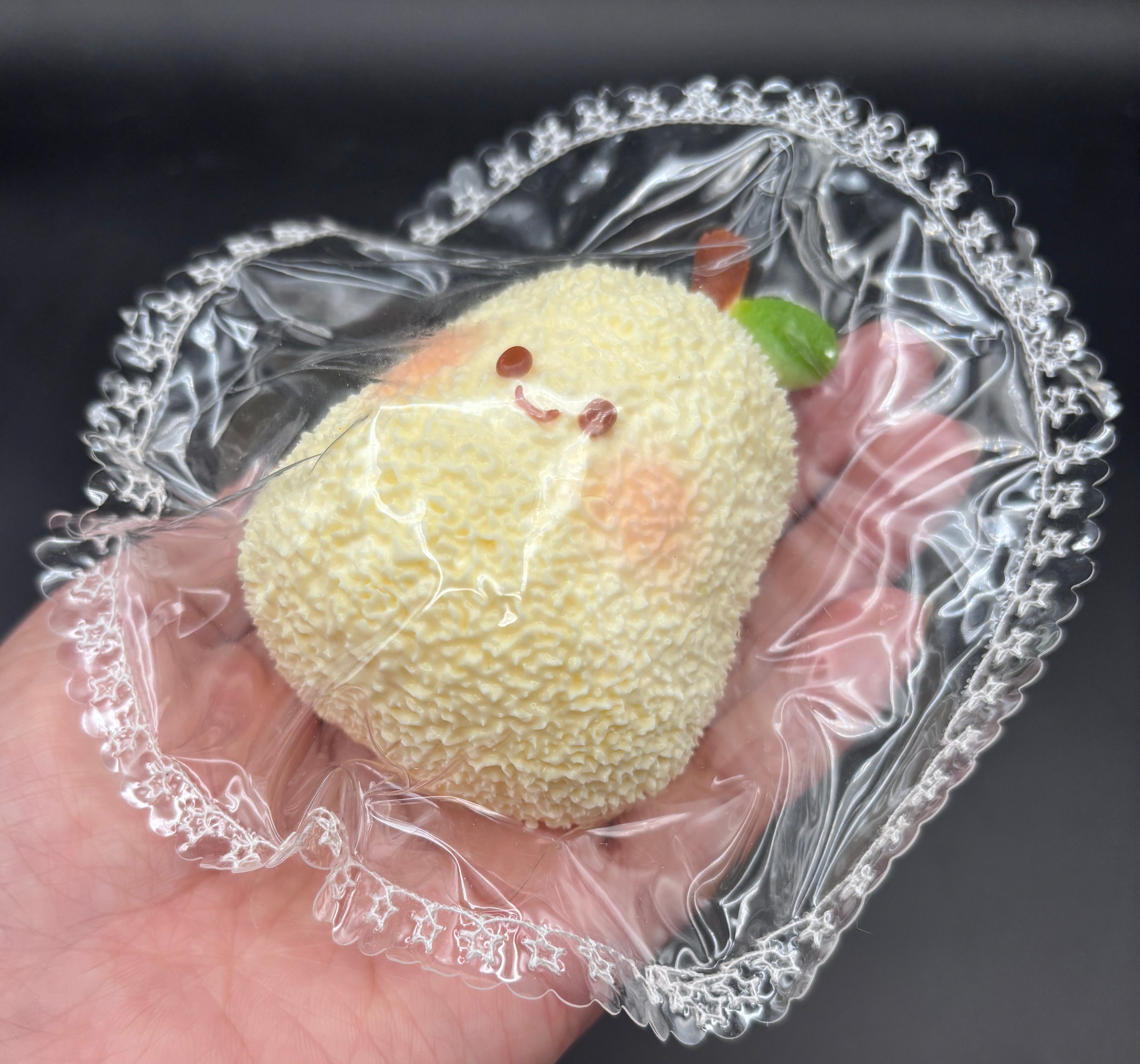 Cute fuzzy textured pear (NOT flocked) soft Taba Squishy Toy