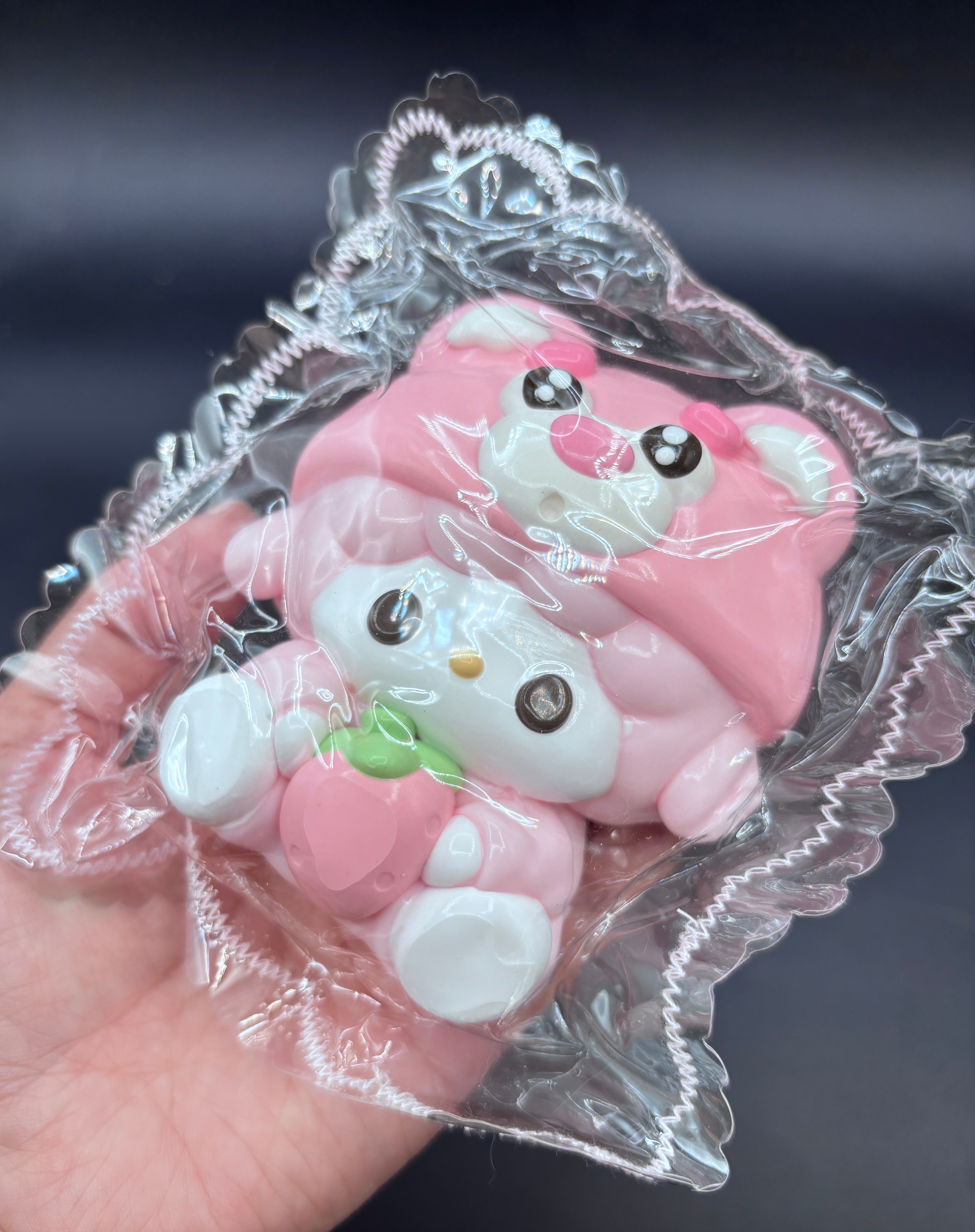 Large cute strawberry bear with piano soft taba squishy