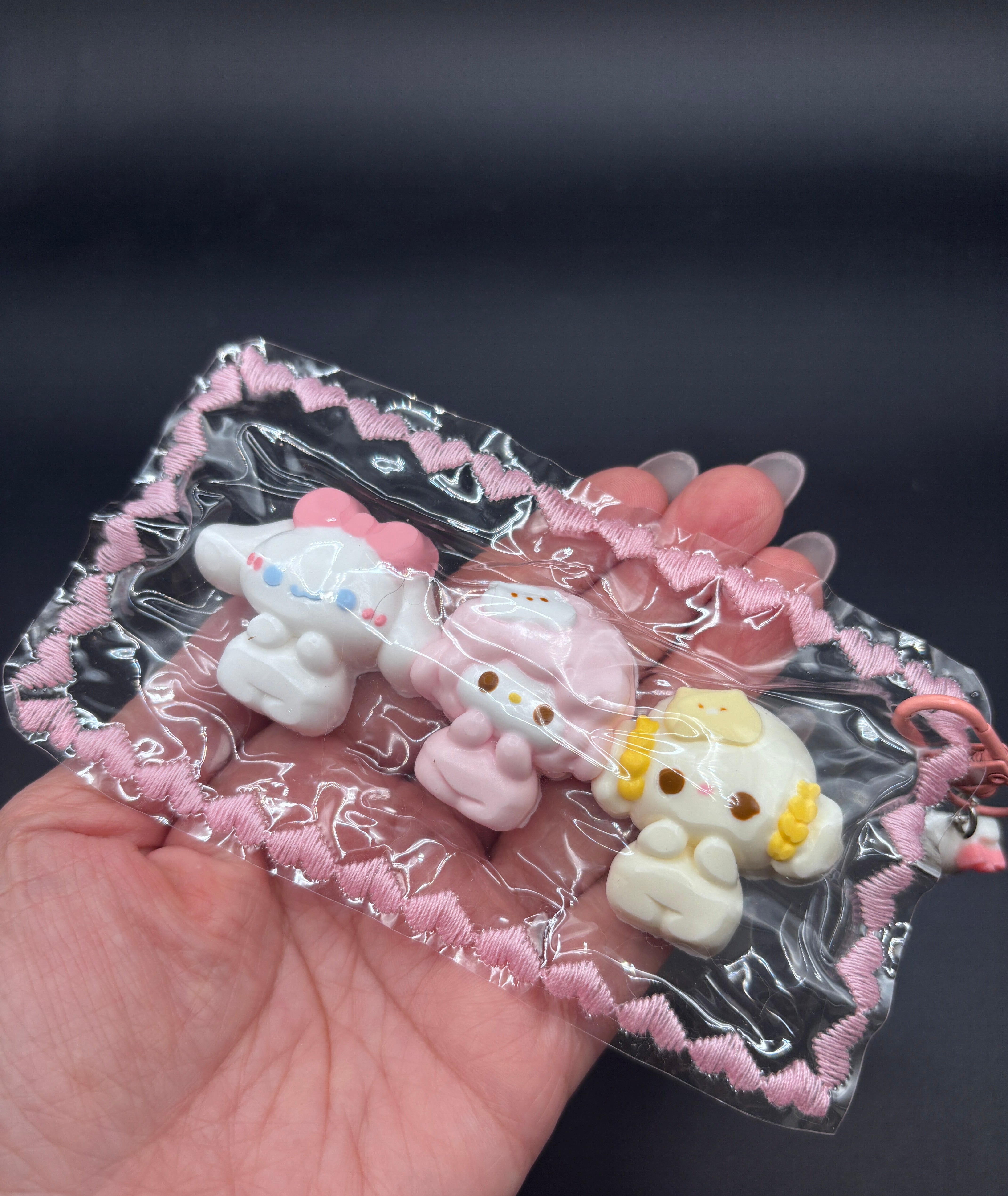 Pack of 3 super cute small and detailed Sanrio keychain taba squishy