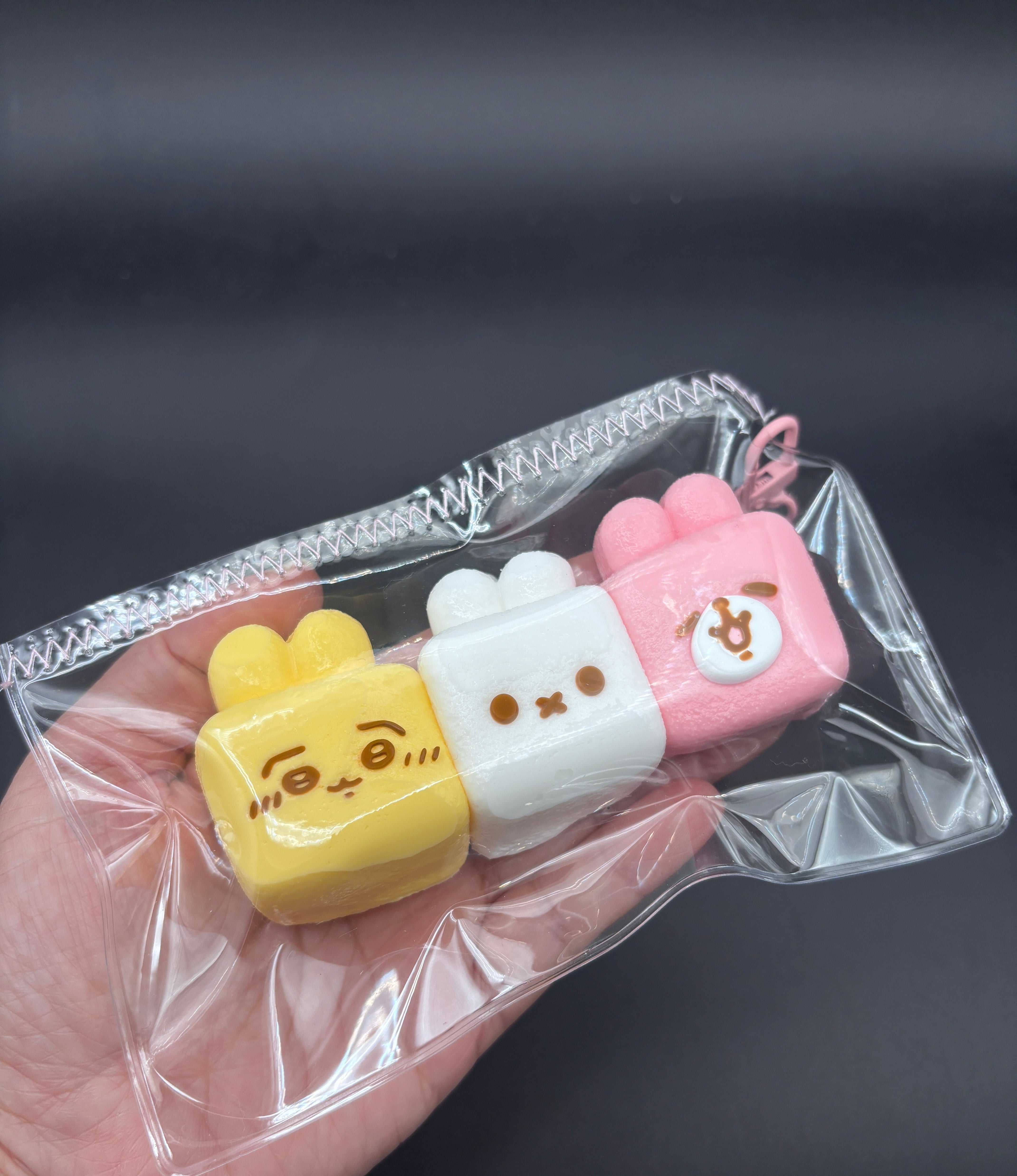 Pack of 3 cute bunny marshmellow trio soft Taba Squishy Toy