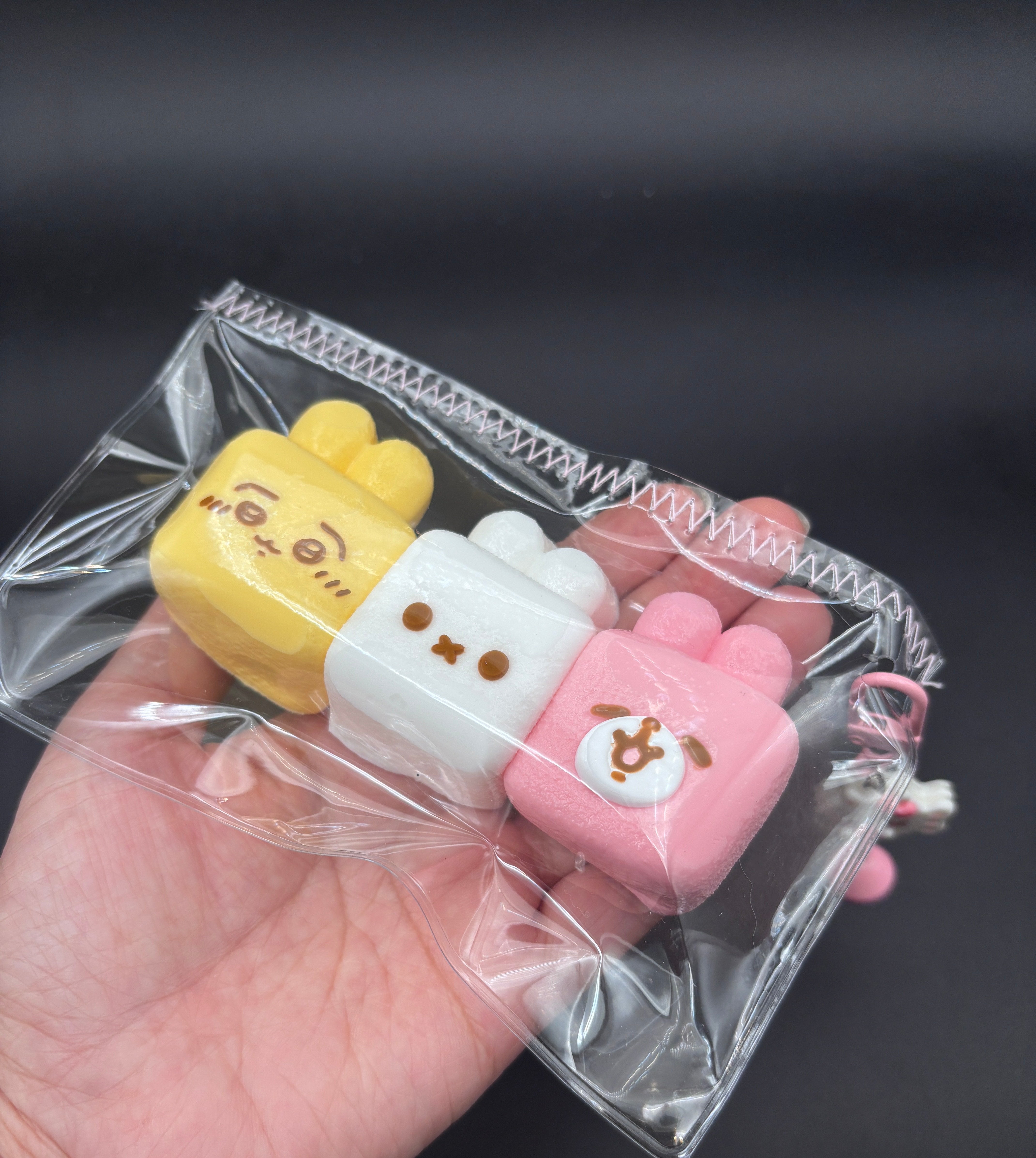 Pack of 3 cute bunny marshmellow trio soft Taba Squishy Toy