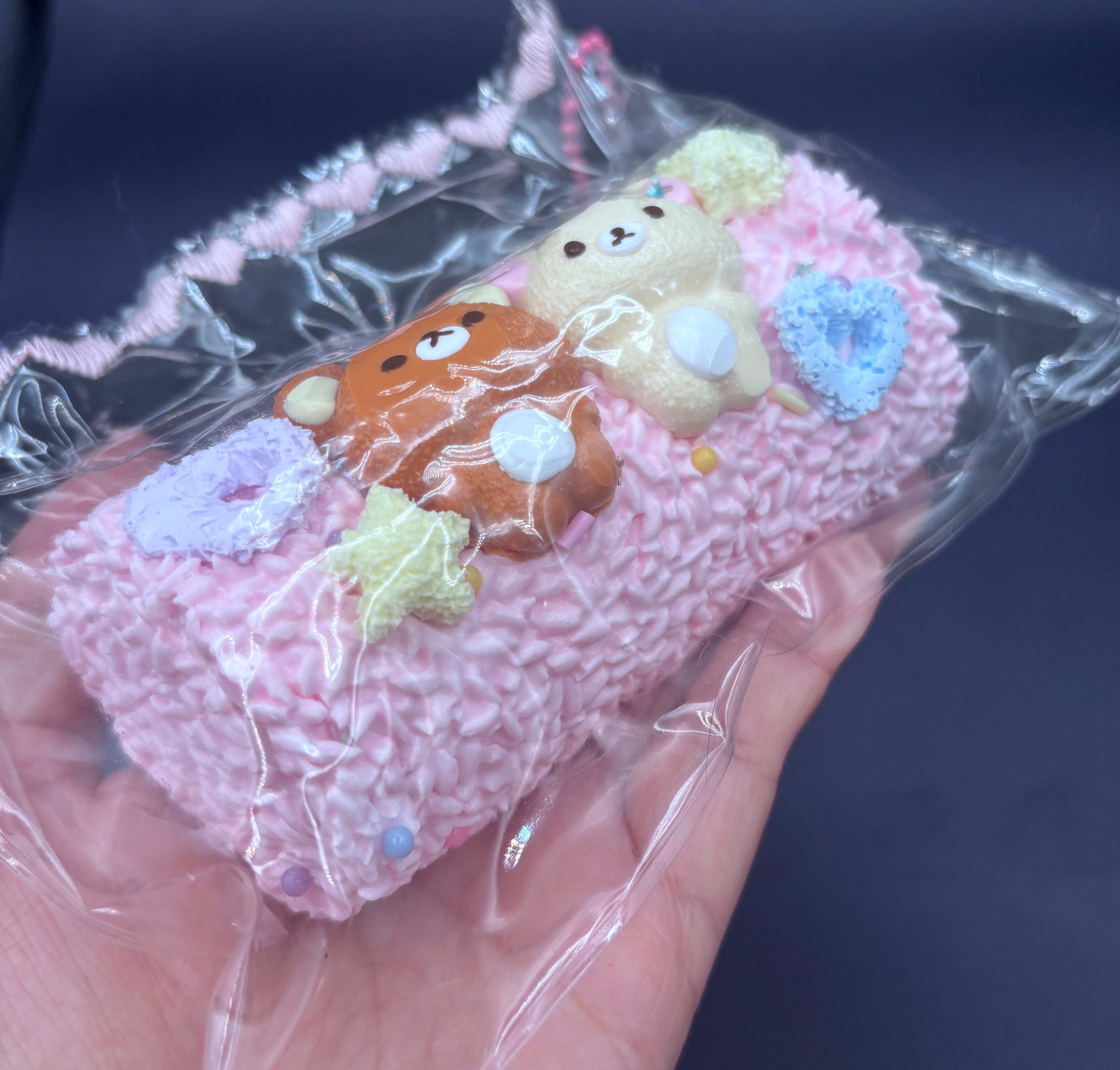 Round bear long pink rice ball  detailed and cute Taba squishy toy
