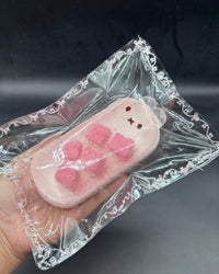 Super cute half clear peach coconut jelly bunny taba squishy