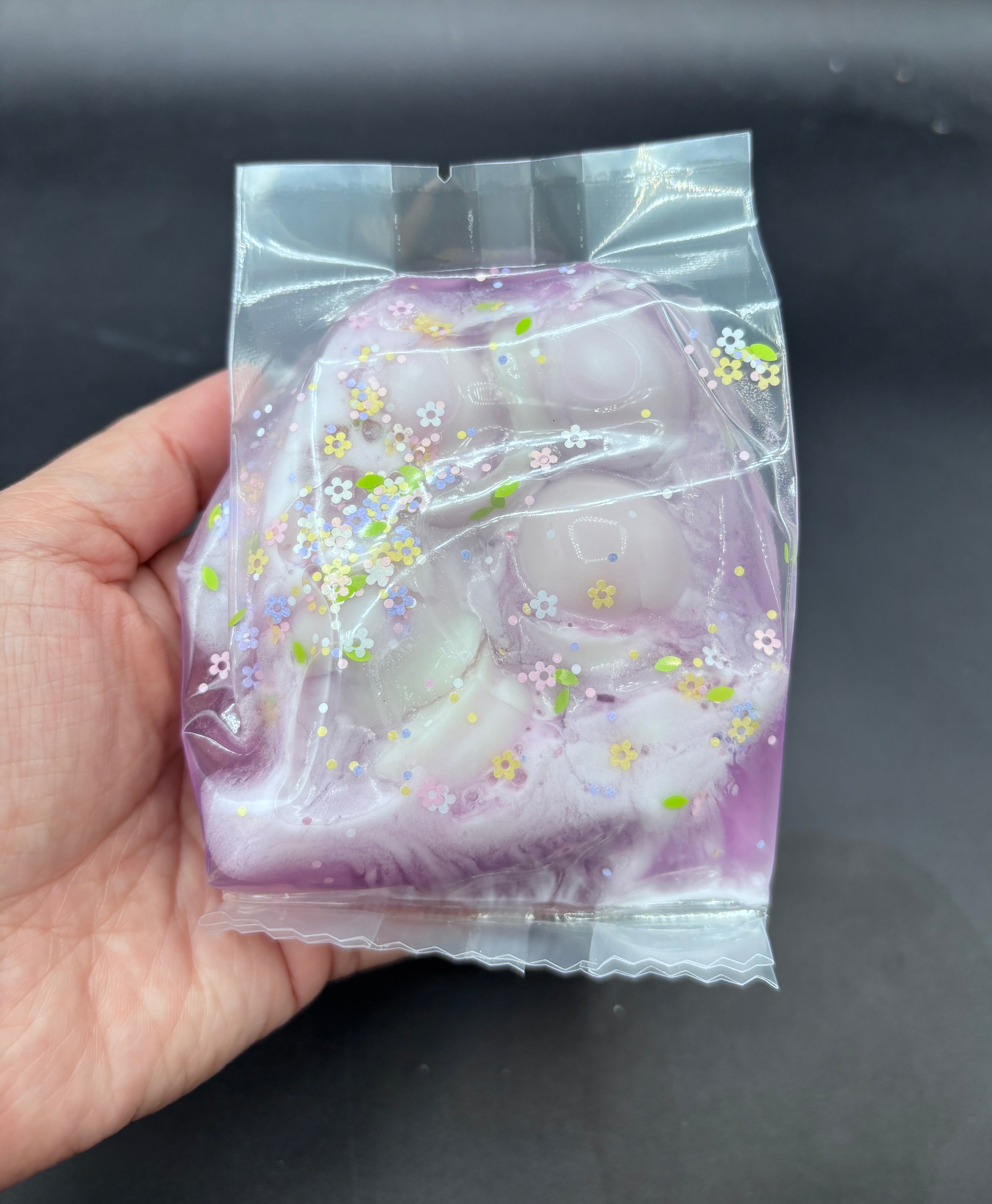 lavender pond (crunchy slime bag with wax pieces and clay)
