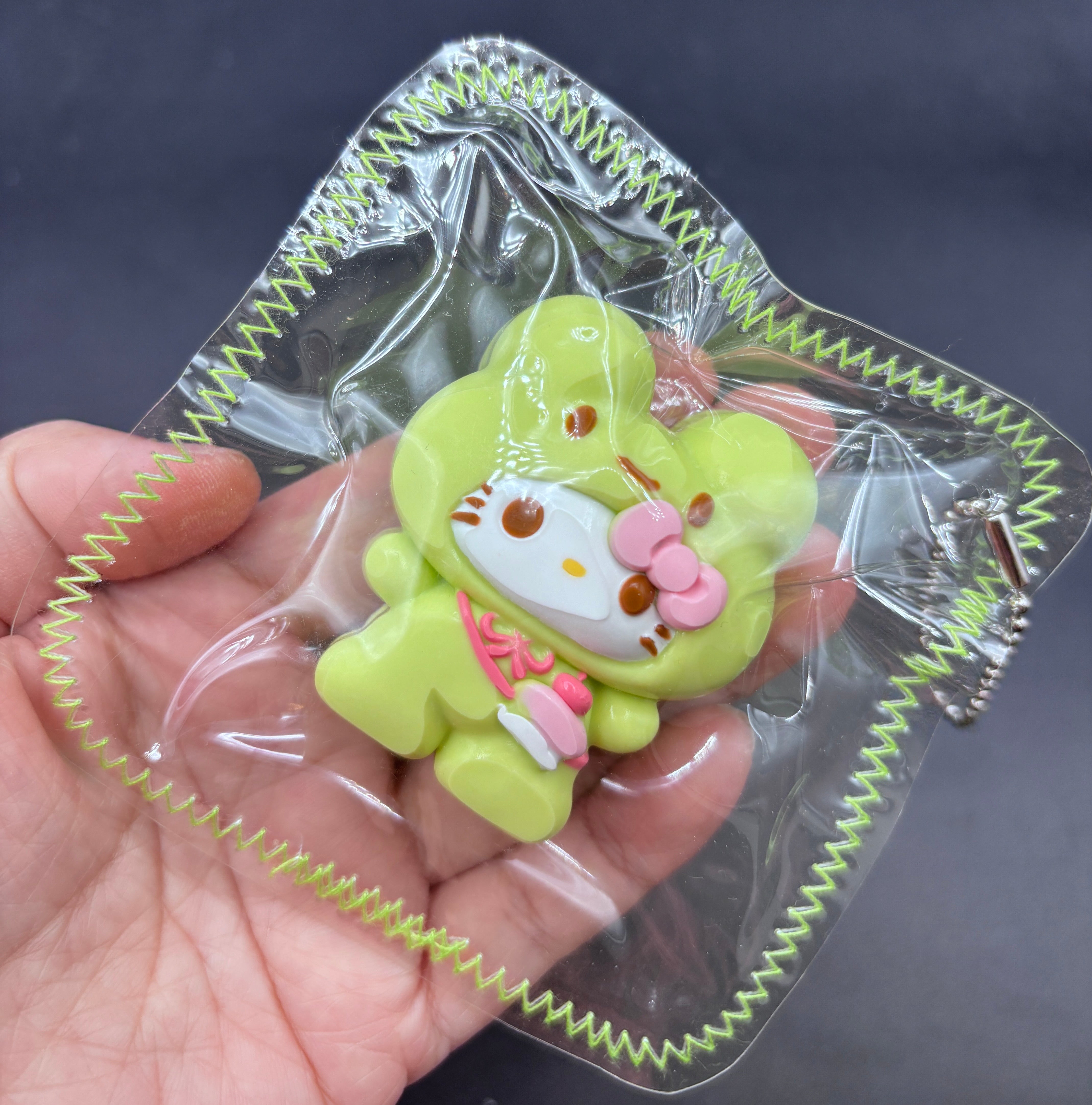 Keychain mini/small kitty with a frog overall taba cute