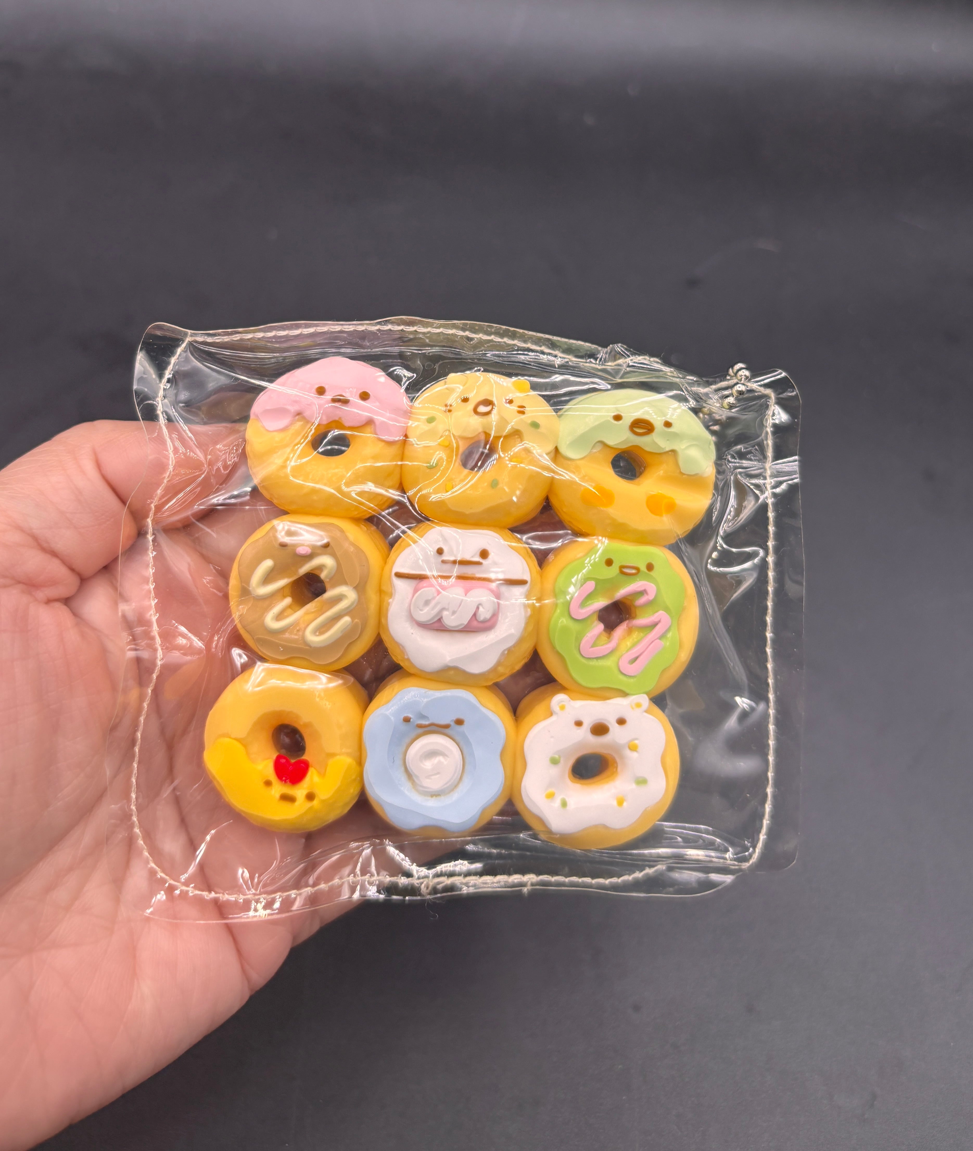 Mini pack of 9 Sumikko Gurashi donut taba squishy