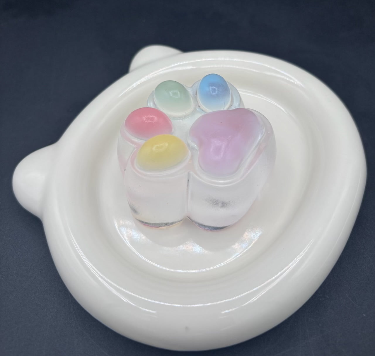 NEW!! Large SUPER soft clear cat paw water textured (rainbow pastel paw)