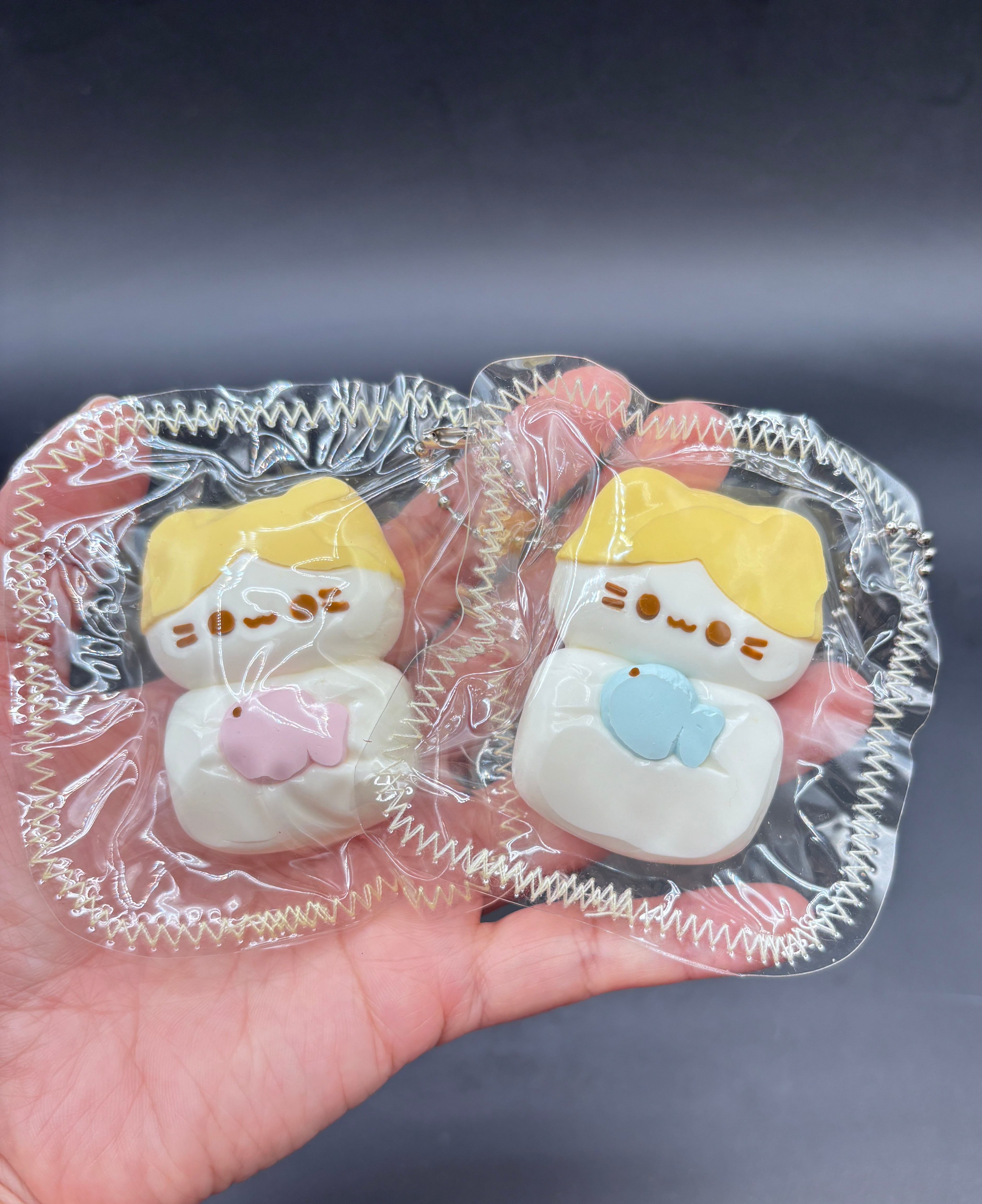 Mini keychain cat with fish taba soft   taba squishy
