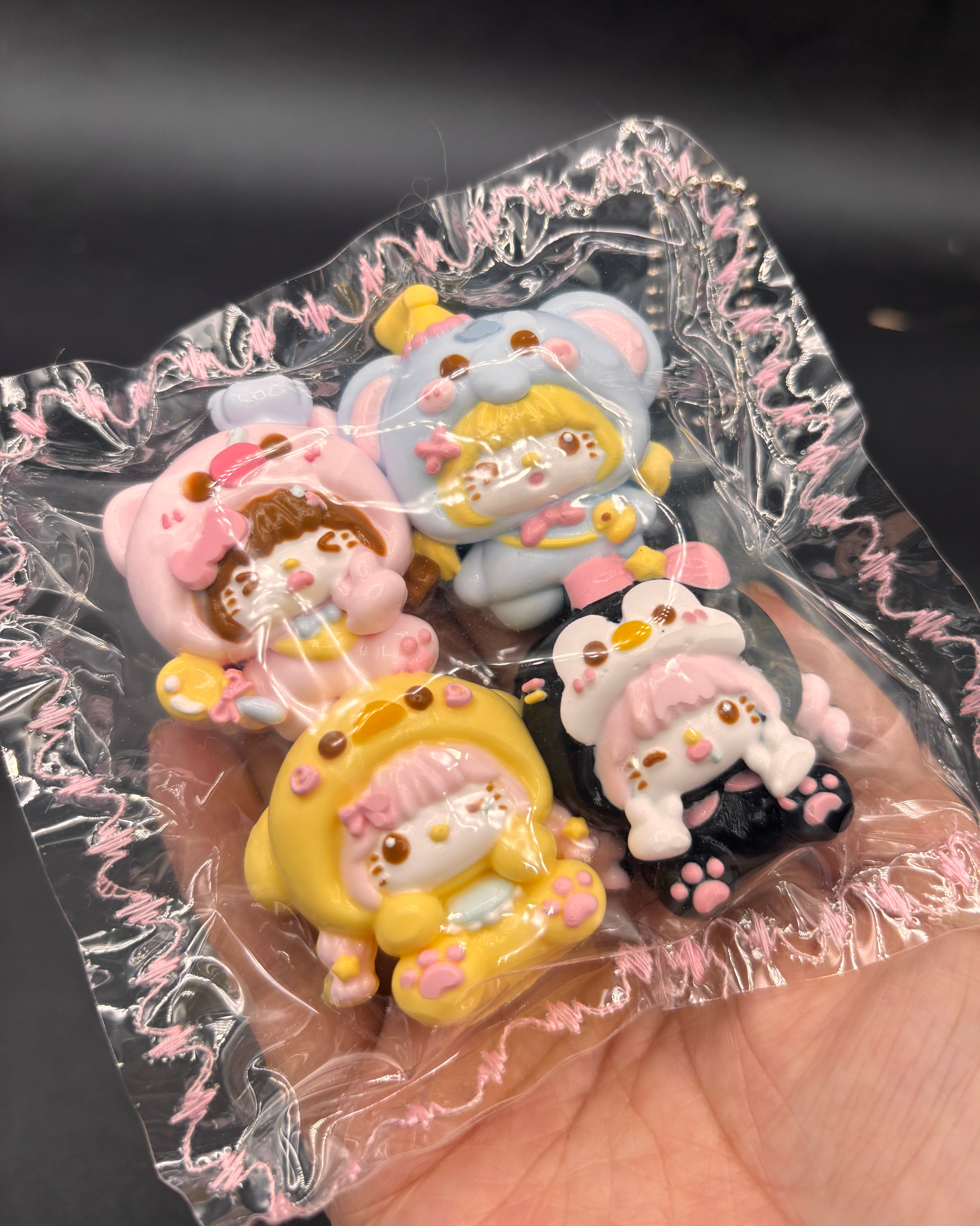 Pack of 4 super detailed mini kitty in animal hoodies  taba squishy