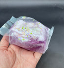 lavender pond (crunchy slime bag with wax pieces and clay)