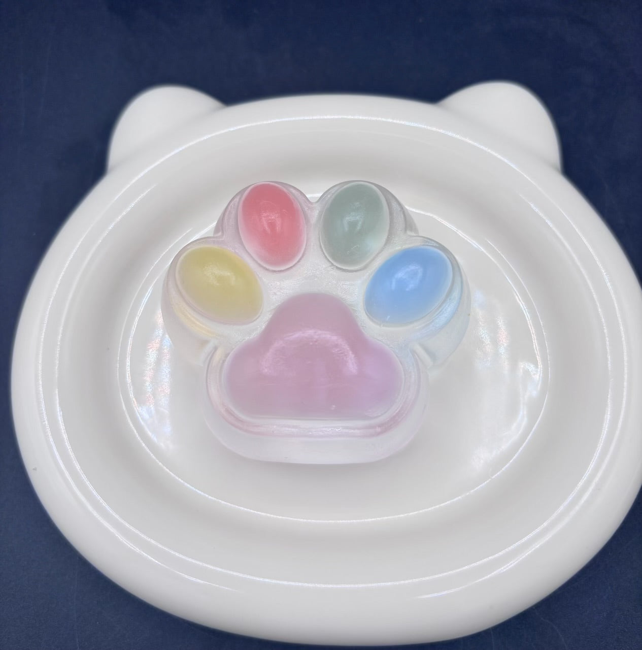 NEW!! Large SUPER soft clear cat paw water textured (rainbow pastel paw)