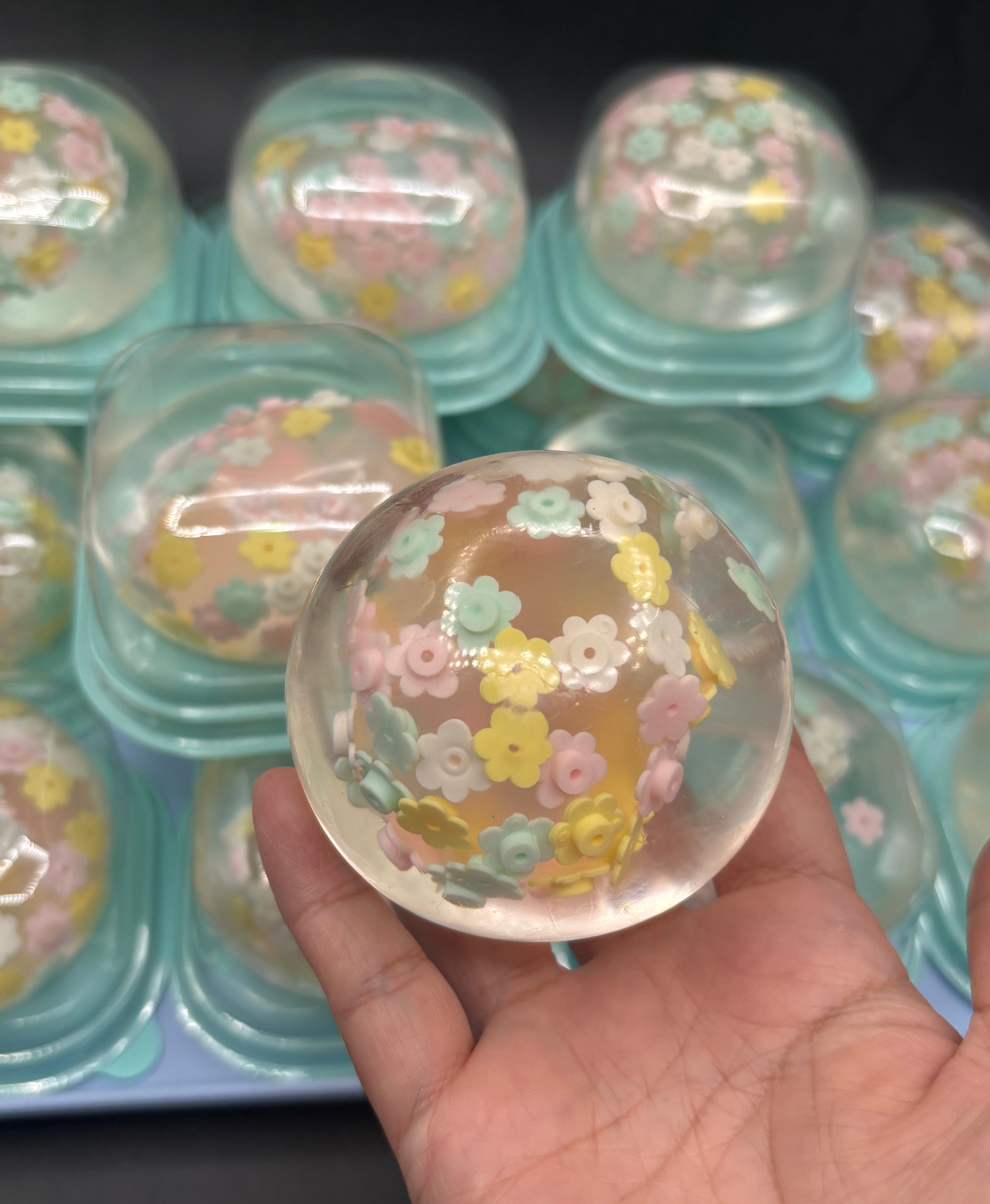 [very firm] cherry blossom stressball (coconut oil + clear putty)