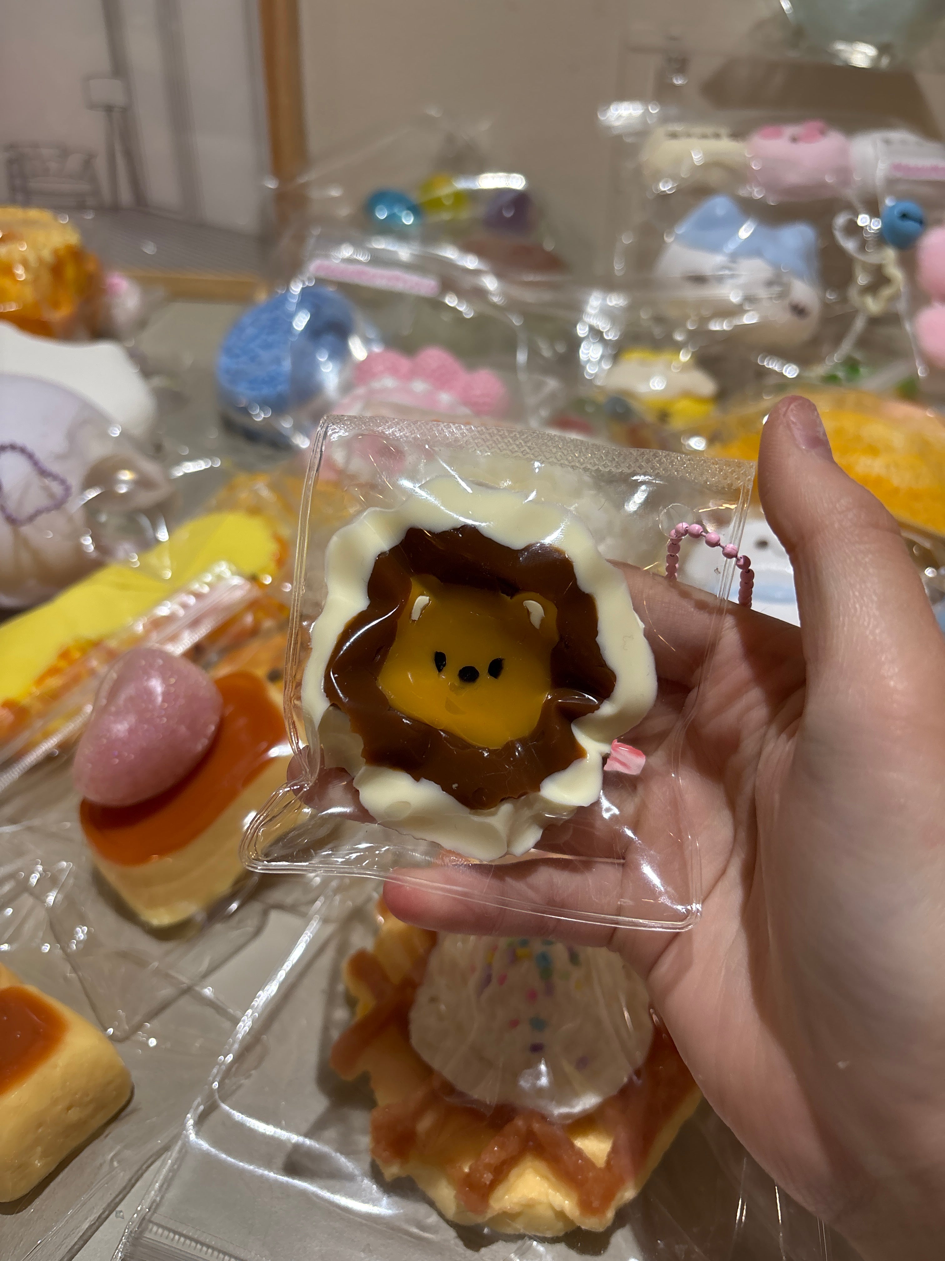 Small 3 layered cute bear icecream cake keychain soft Taba Squishy Stress Relief Toys