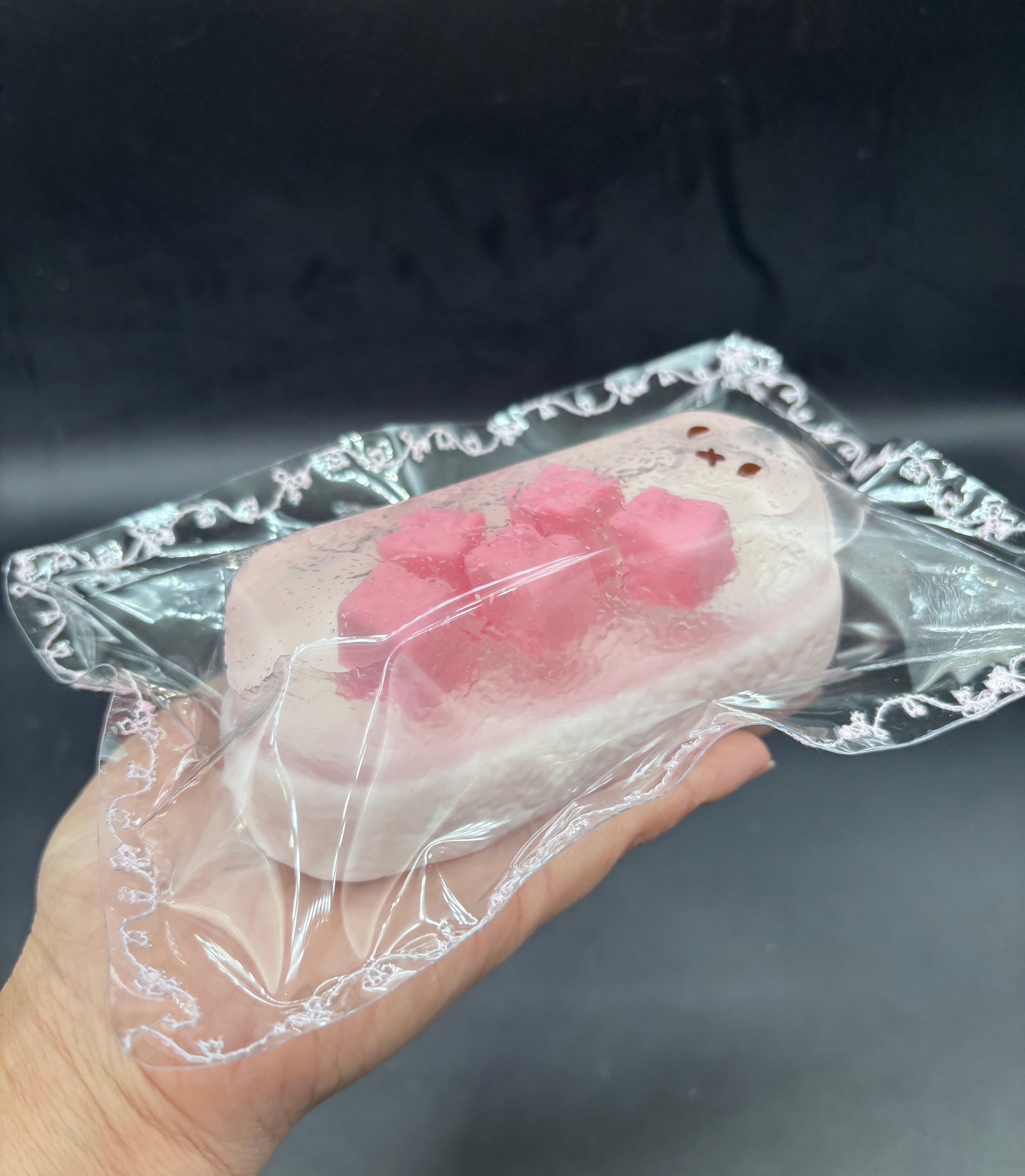 Super cute half clear peach coconut jelly bunny taba squishy