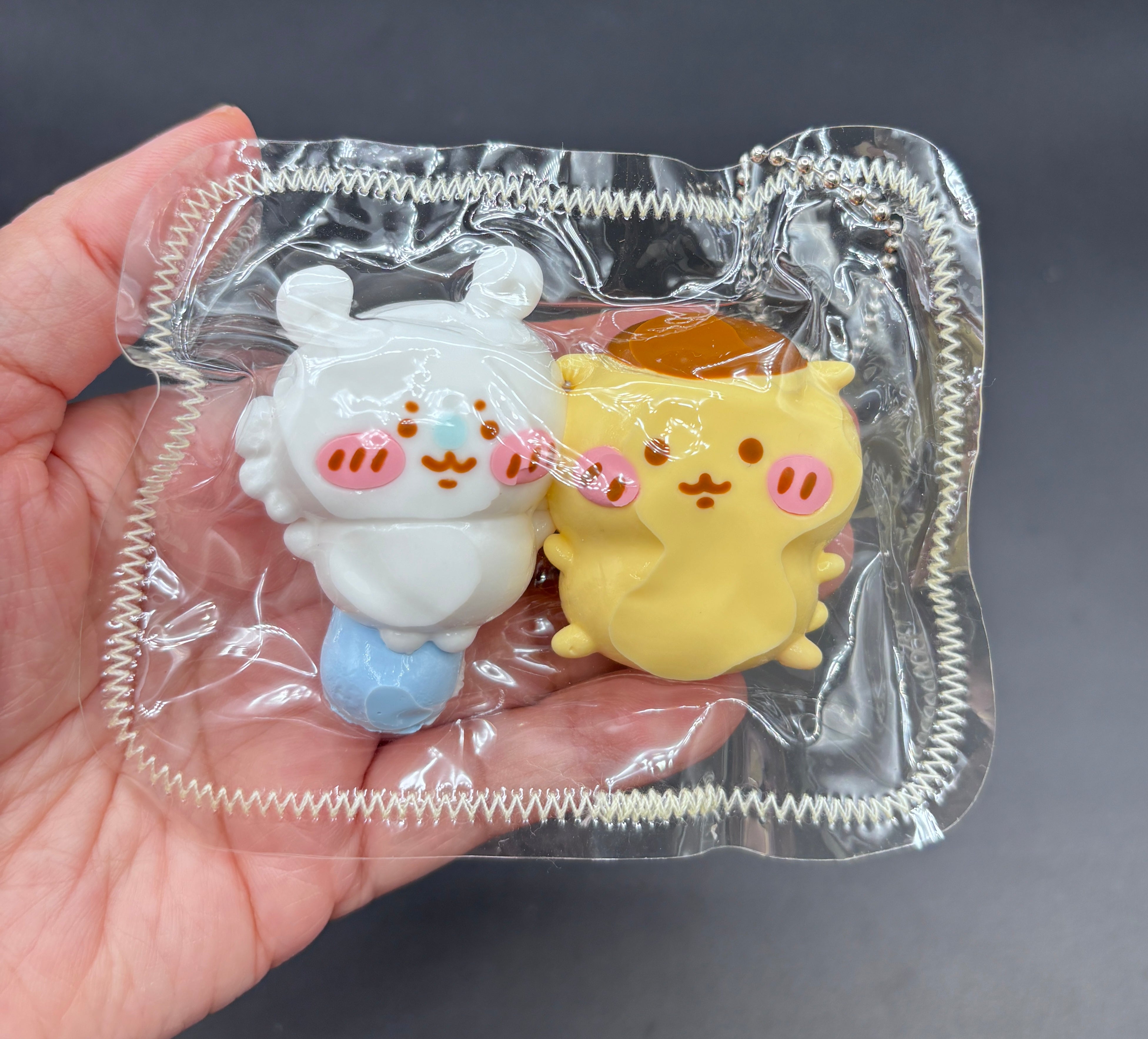 Pack of 2 mini chiikawa momonga and Kuri-Manjū cute soft taba squishy