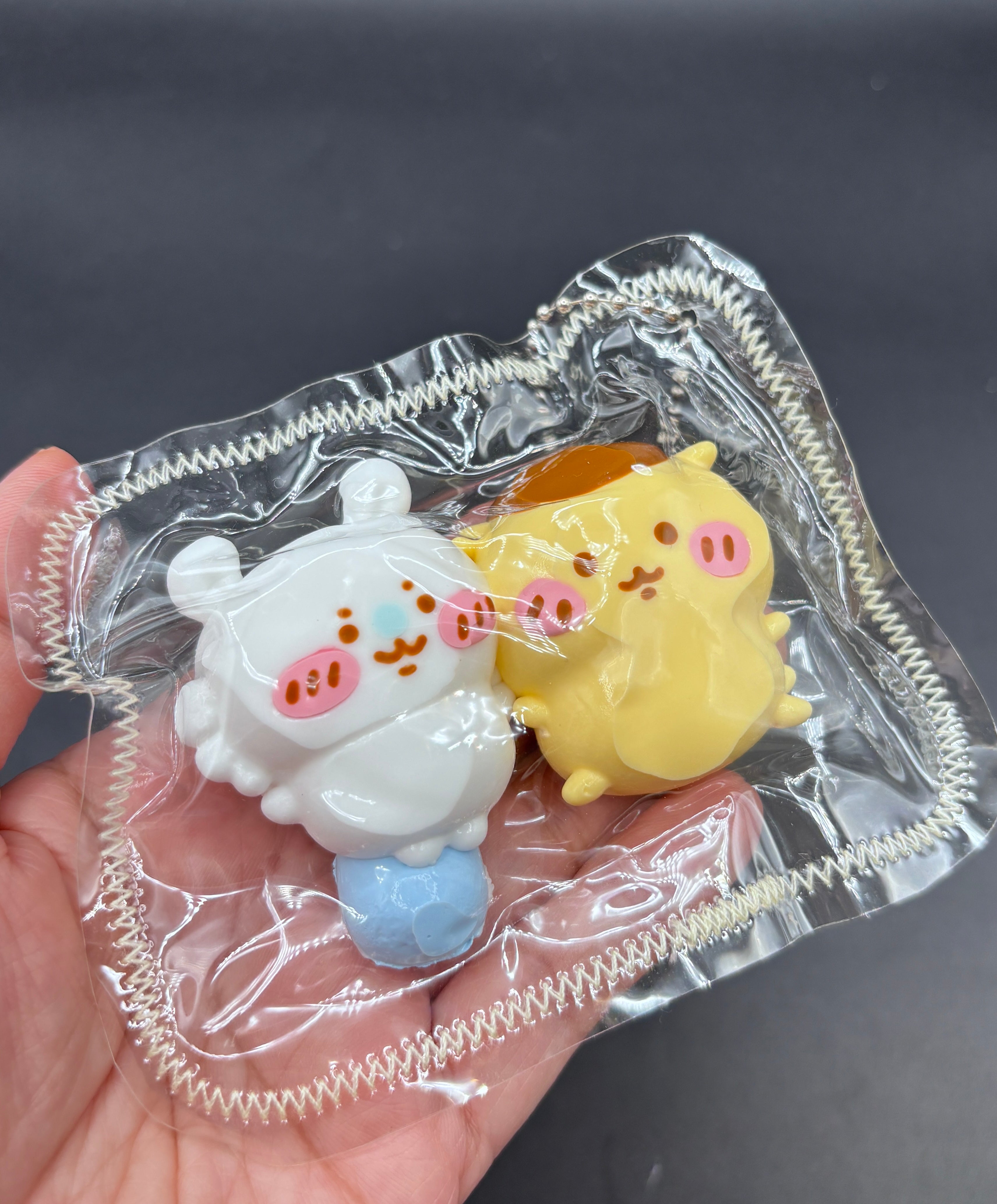 Pack of 2 mini chiikawa momonga and Kuri-Manjū cute soft taba squishy