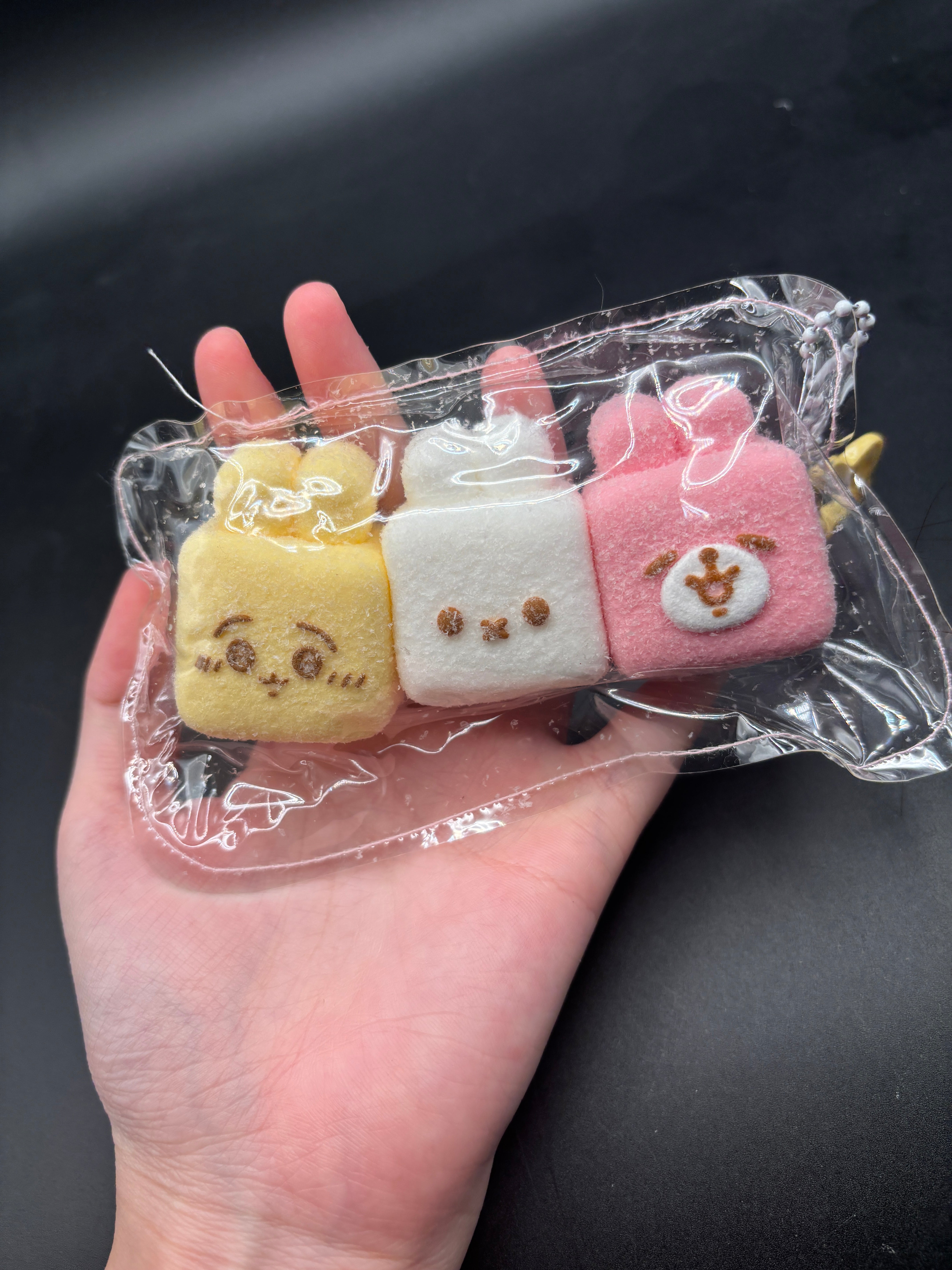 Pack of 3 flocked cute bunny marshmellow trio soft (Usagi, Miffy and Kanahei) Taba Squishy Toy