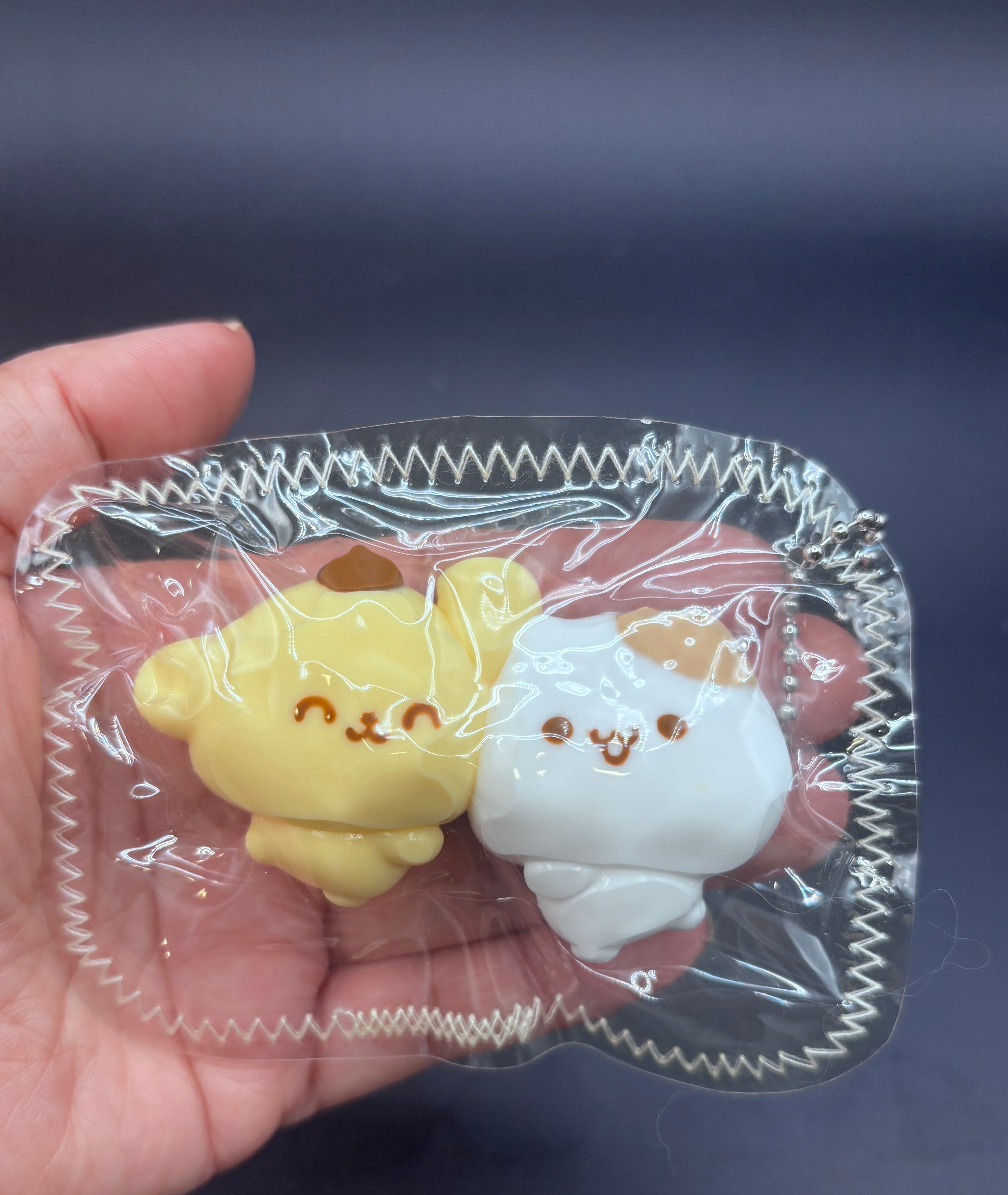 Pack of 2 mini keychain pudding bear and hamster twins Taba squishy toy