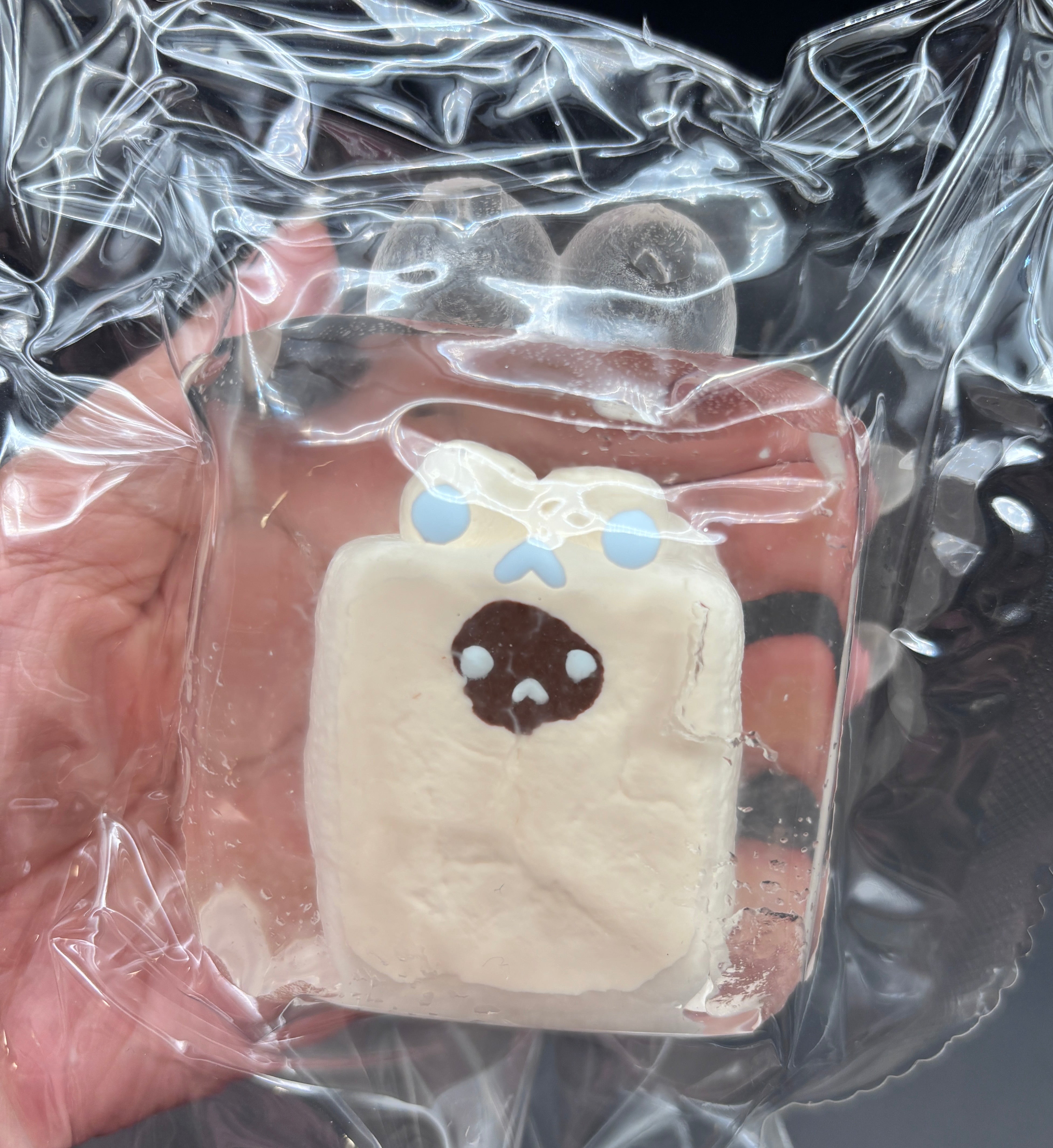 Bunny marshmellow Siamese embedded in a large clear bunny marshmellow soft  Taba Squishy Toy