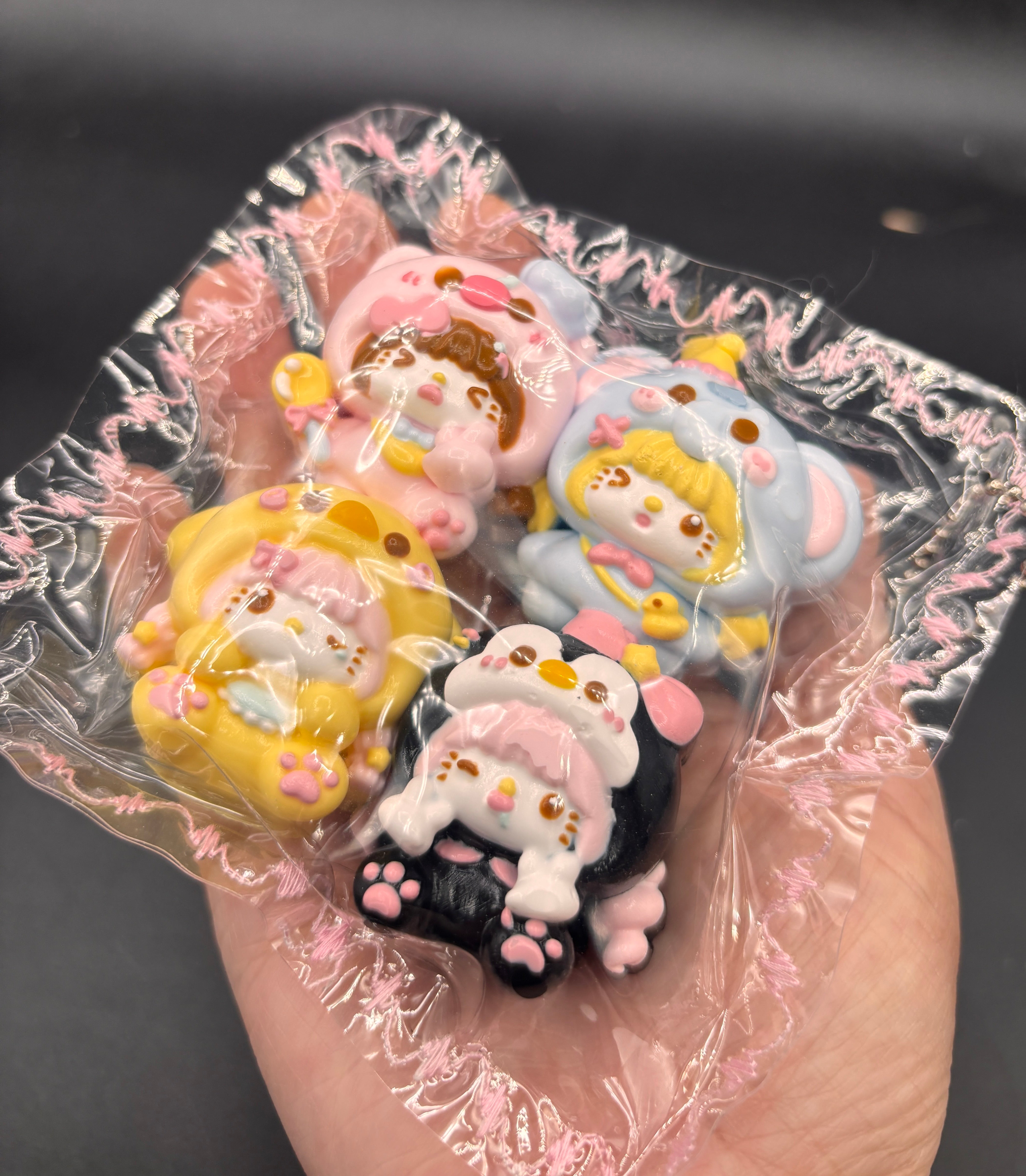 Pack of 4 super detailed mini kitty in animal hoodies  taba squishy