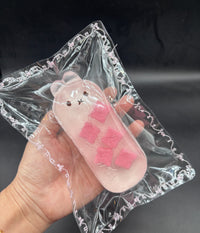 Super cute half clear peach coconut jelly bunny taba squishy