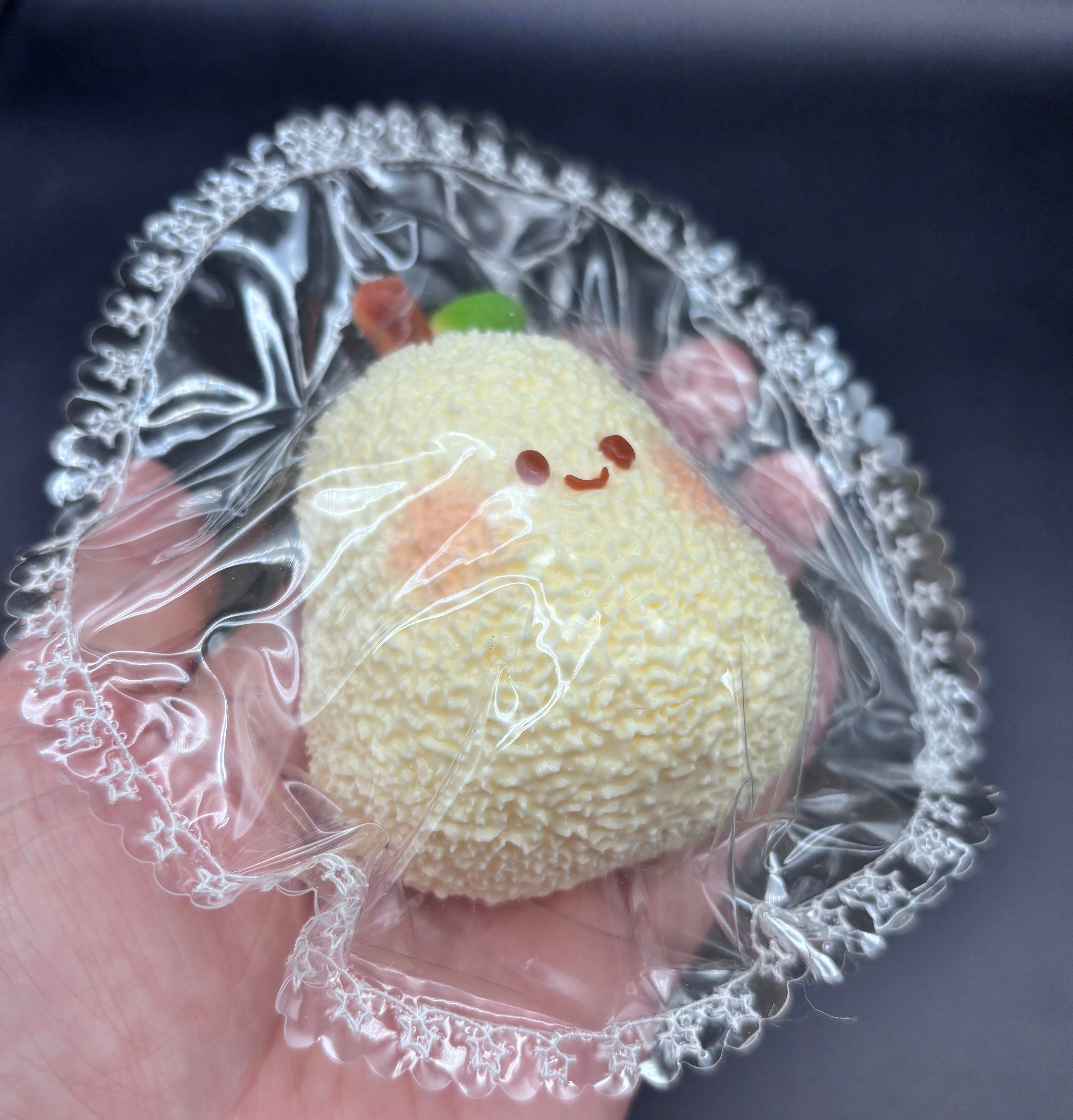 Cute fuzzy textured pear (NOT flocked) soft  Taba Squishy Toy