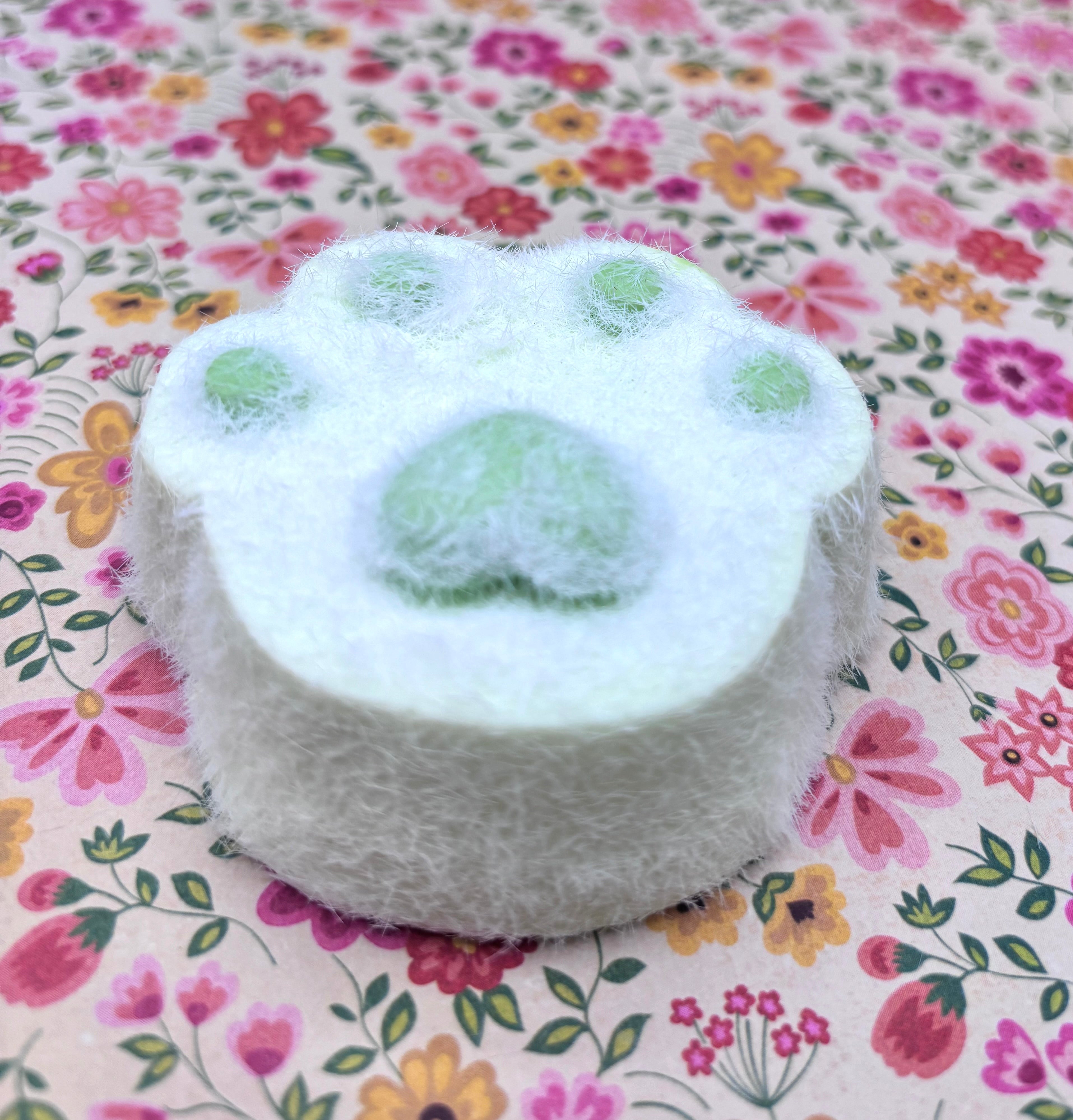 Large- tiny toe bean flocked with fur (pink & green) Cat Paw Squishy Toy