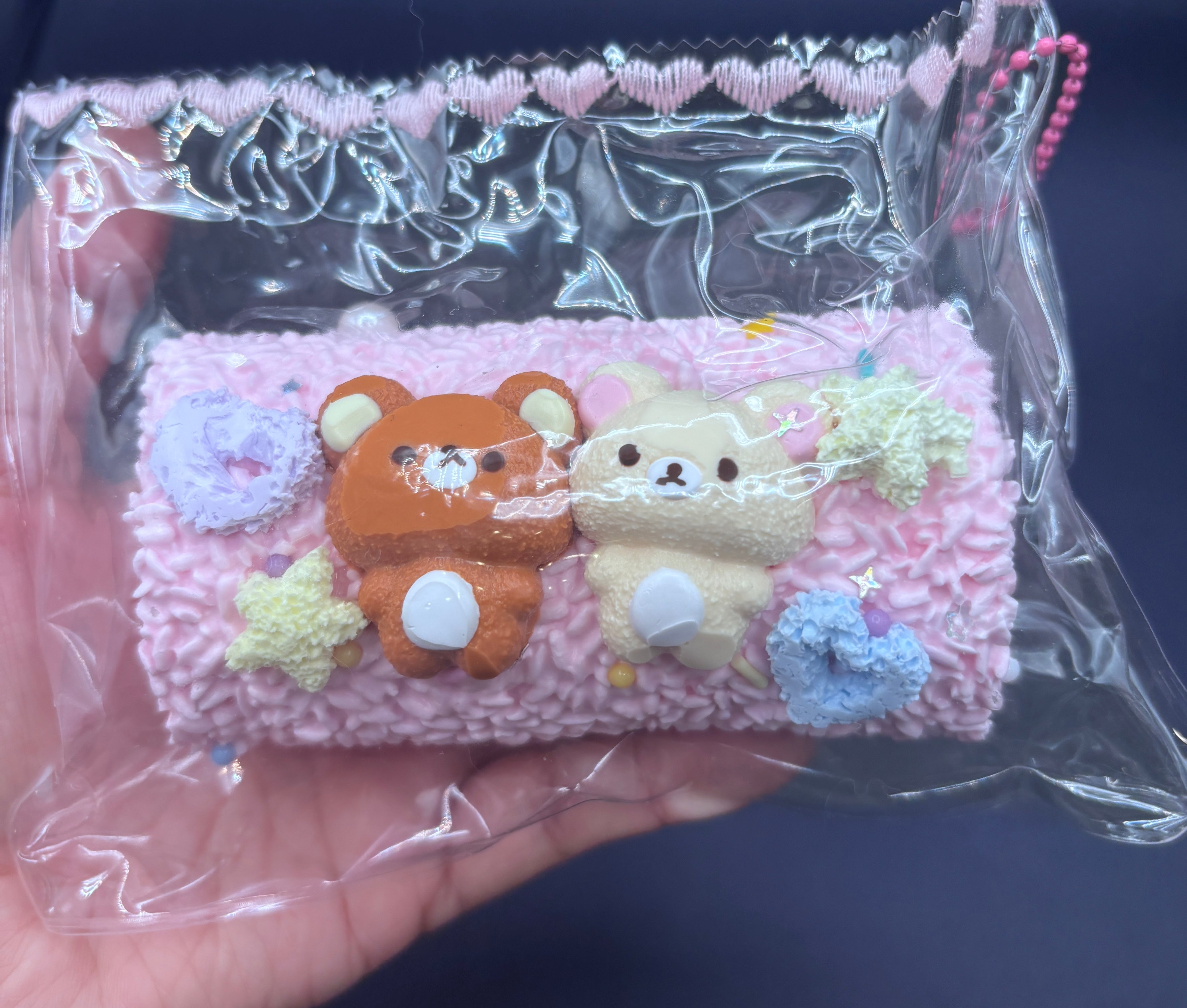Round bear long pink rice ball  detailed and cute Taba squishy toy