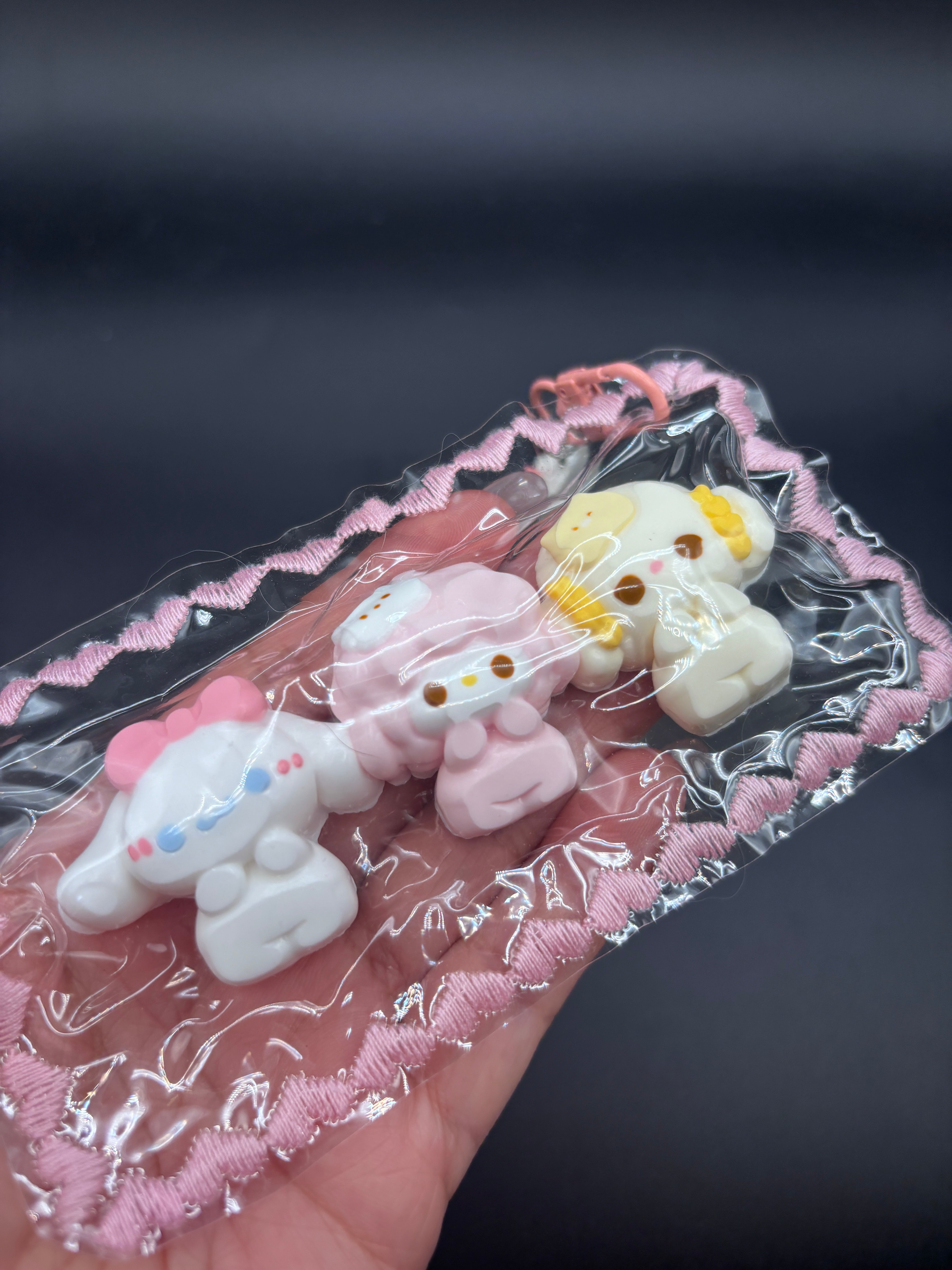 Pack of 3 super cute small and detailed Sanrio keychain taba squishy