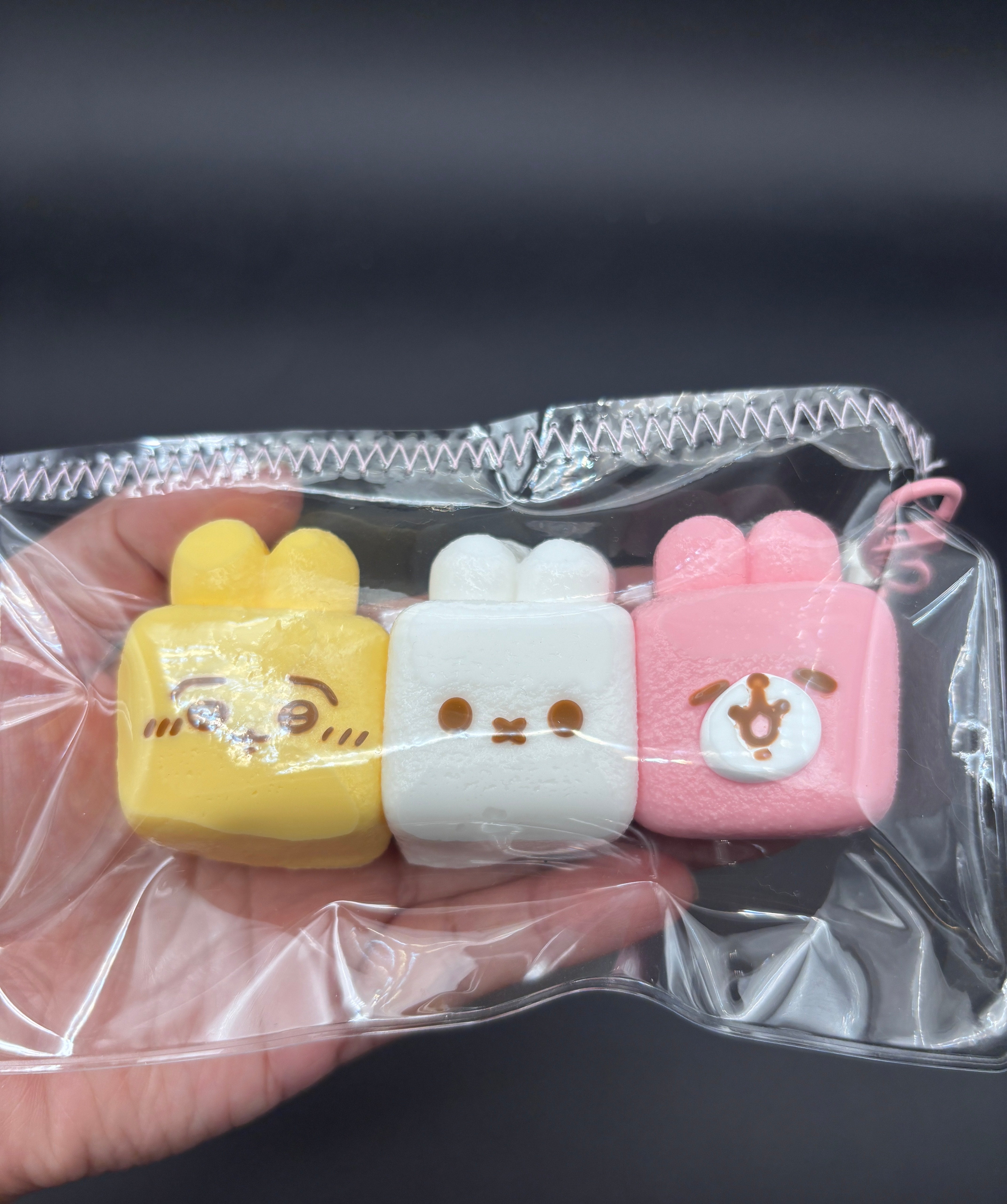 Pack of 3 cute bunny marshmellow trio soft Taba Squishy Toy