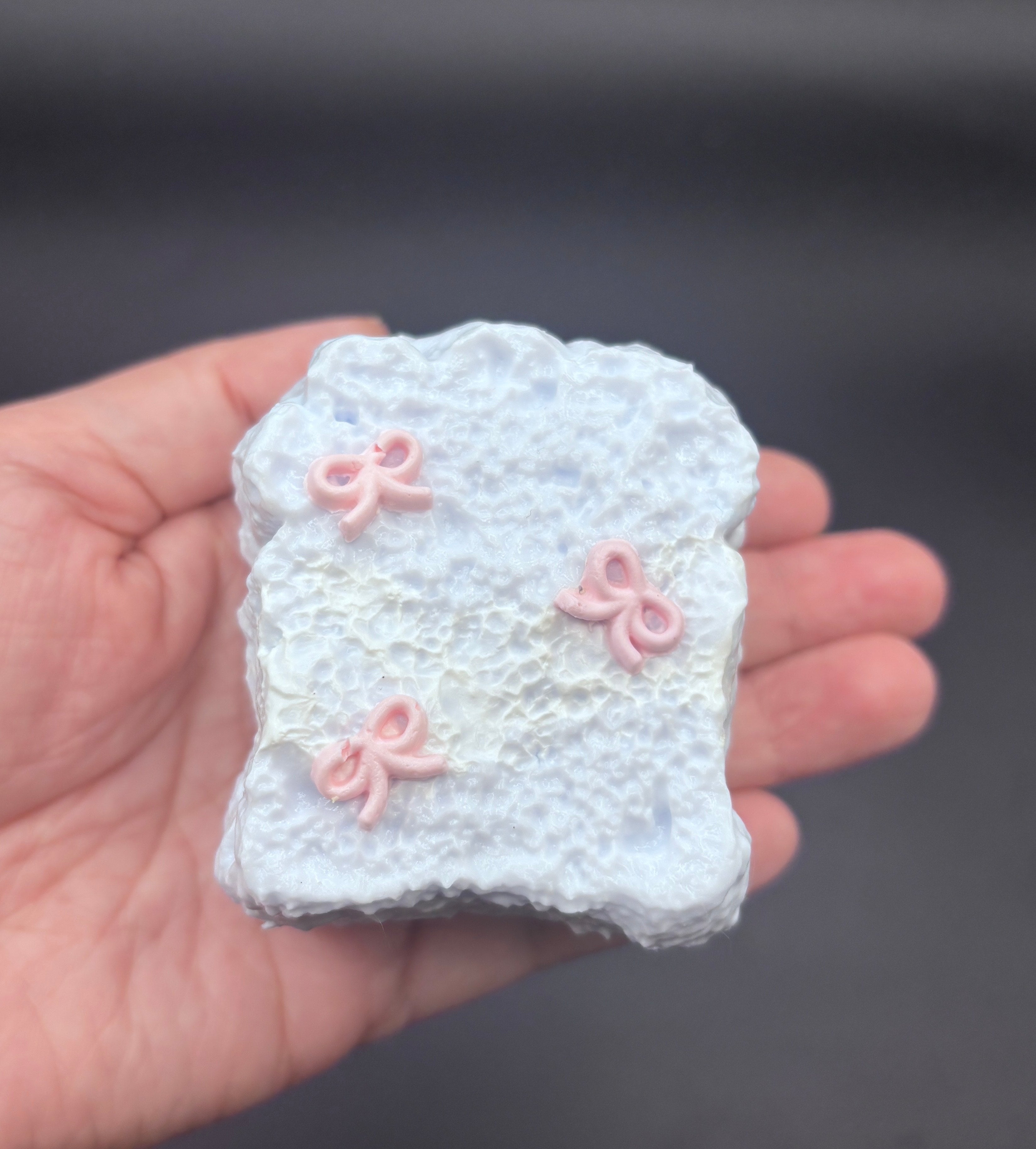 Frozen Butter Small Toast with pink ribbon taba squishy toy