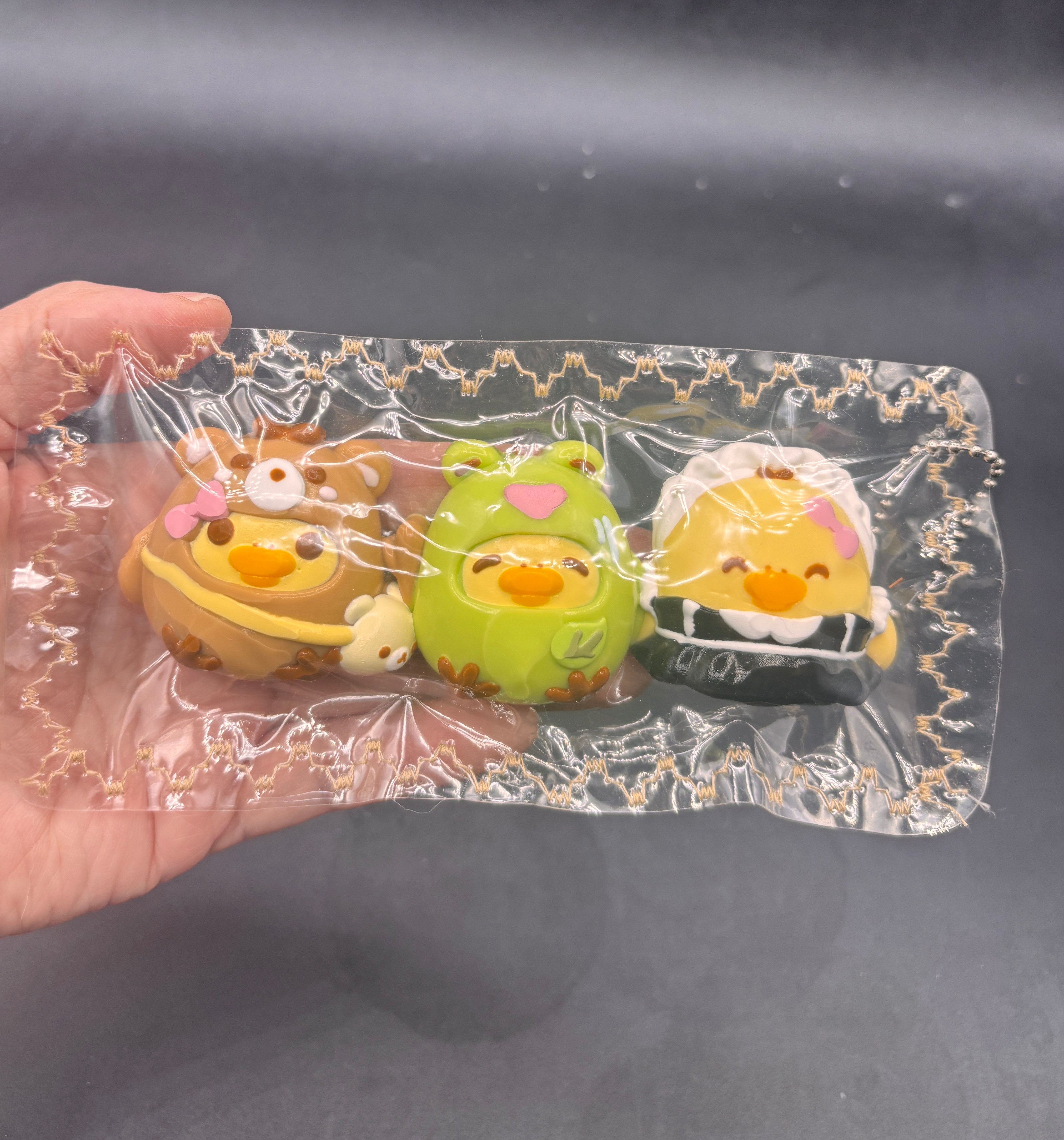 Pack of 3 chicks in costumes cute soft taba squishy