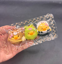 Pack of 3 chicks in costumes cute soft taba squishy