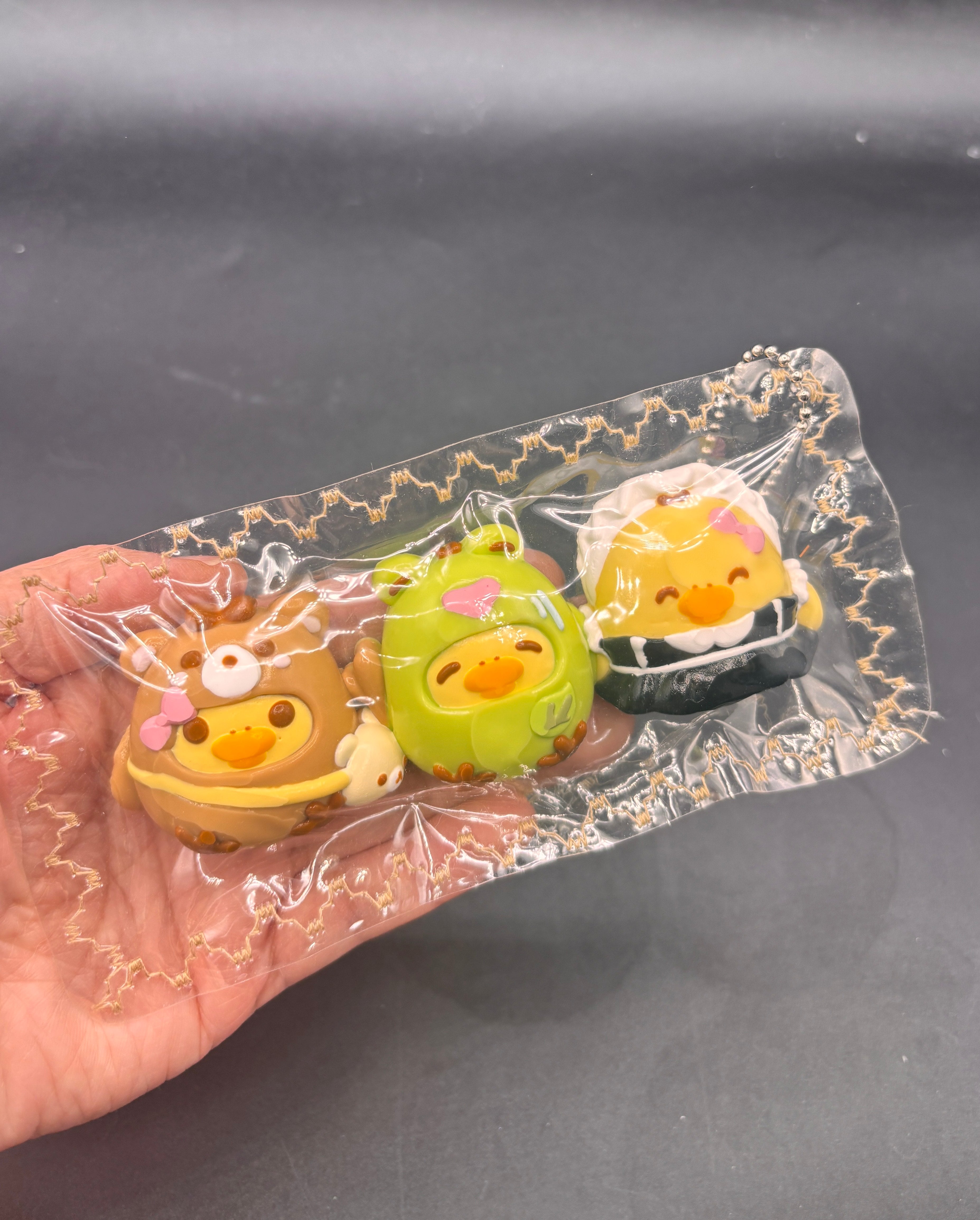 Pack of 3 chicks in costumes cute soft taba squishy